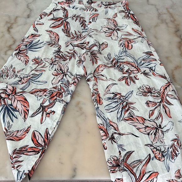 TAHARI Women's Cropped Wide-Leg Pants 100% Linen Floral Pattern Pants Sz S - Picture 11 of 12
